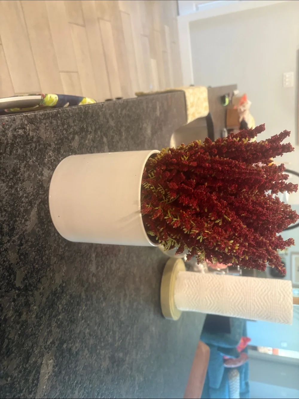 Artificial Dried Floral Arrangement in Burgundy Ceramic Pot - Unbranded